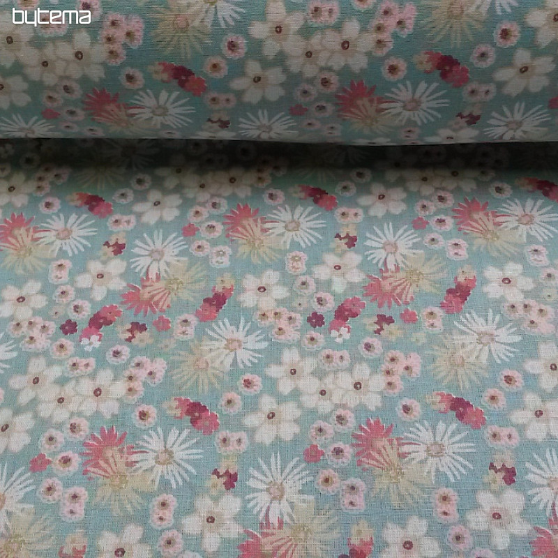 Tkanina dekoracyjna ZINIA menthe kwiaty