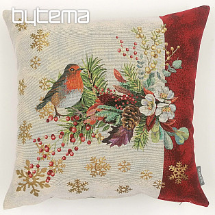 Świąteczna dekoracyjna poszewka na poduszkę Świąteczny ptaszek z czerwonym paskiem